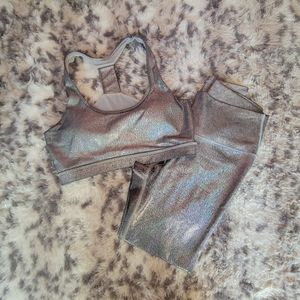 MONO B silver holographic work out athletic set legging
